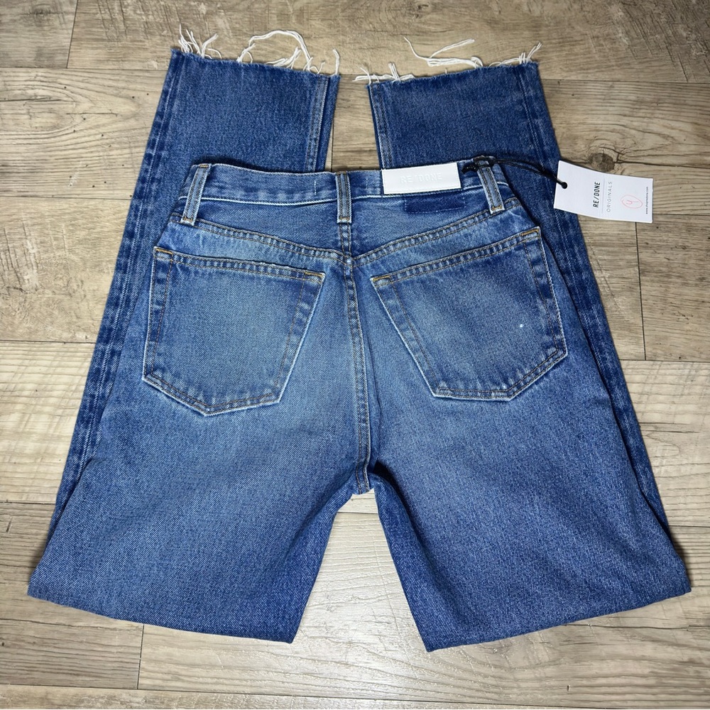 $265 NWT RE/DONE 70s Stove Pipe High Rise Button Fly Knee Rip Jeans Size 25 - Picture 2 of 15